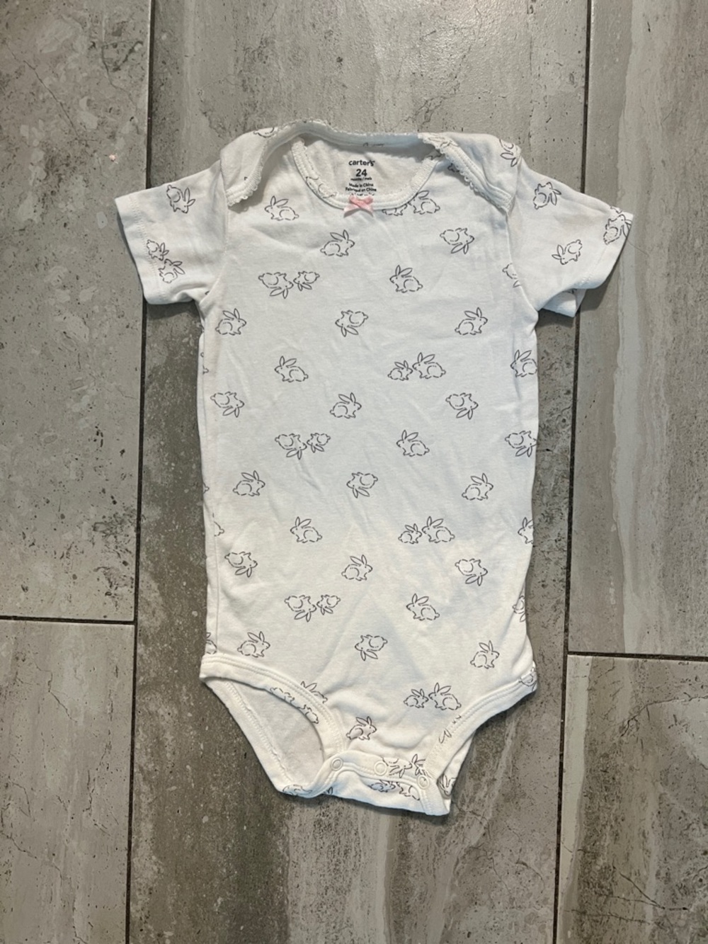 Carter's White Short-Sleeve One-Piece with Gray Bunny Outline Print